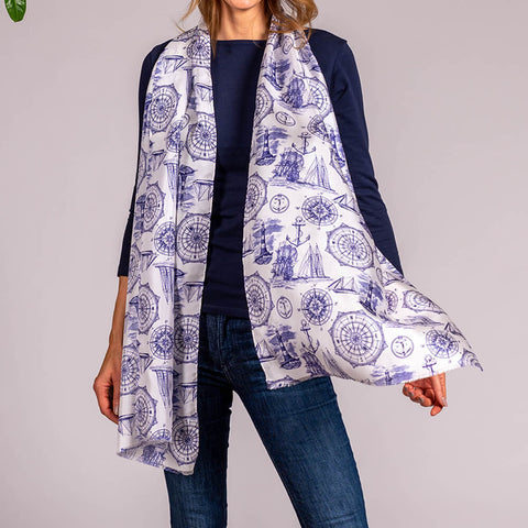 Marine White Silk Twill Scarf