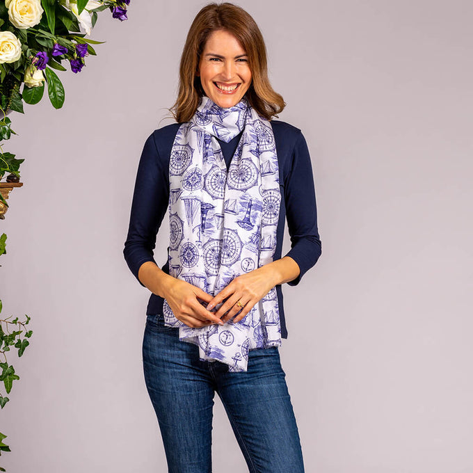 Marine White Silk Twill Scarf