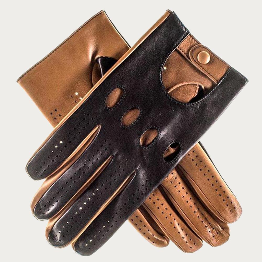 Black and Tan Leather Driving Gloves - Main Image