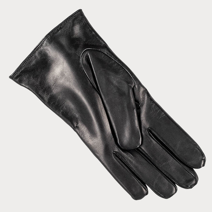 Black Leather Gloves with Zip Detail - Cashmere Lined