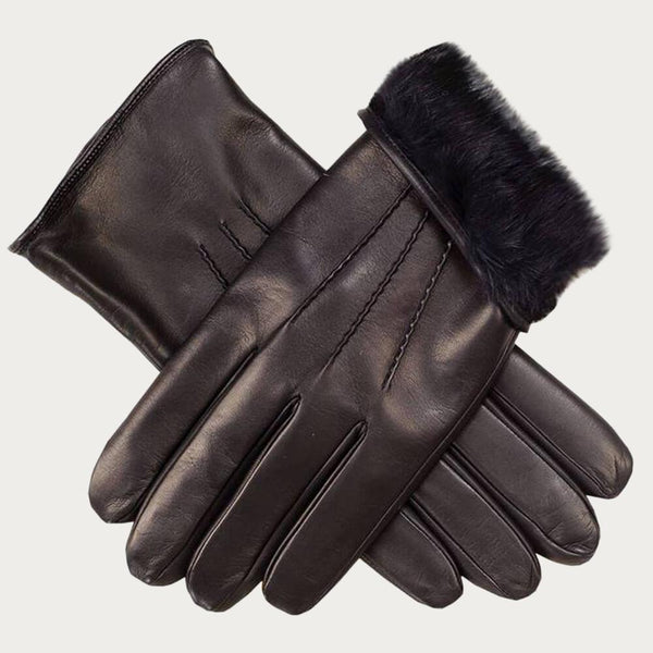 Men's Black Fur Lined Leather Gloves –