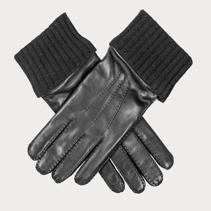 Men’s Black Italian Leather Gloves with Cashmere Cuff