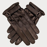 Men’s Black Cashmere Lined Leather Gloves with Strap