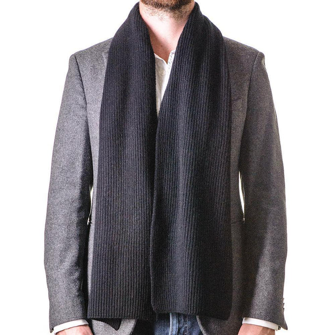 Black Rib Knit Cashmere Scarf