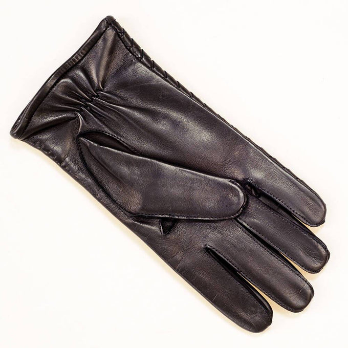 Men's Black Woven Leather Gloves