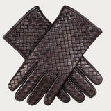 Men's Black Woven Leather Gloves