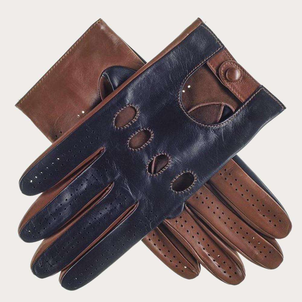 Navy Tobacco Italian Leather Driving Gloves