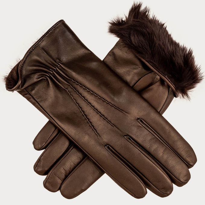 Men's Brown Rabbit Fur Lined Leather Gloves
