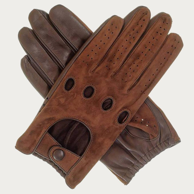 Men’s Brown Suede and Leather Driving Gloves