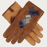 Men’s Two Tone Brown Nubuck ‘Patchwork’ Leather Gloves Cashmere Lined