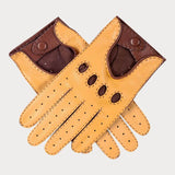 Men’s Hand Sewn Taupe and Cream Leather Driving Gloves
