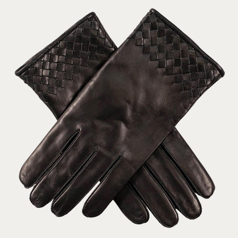 Men’s Black Half Woven Italian Leather Gloves