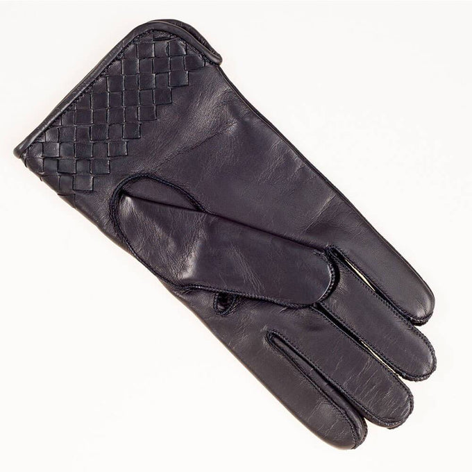Men’s Black Suede and Leather Woven Gloves - Cashmere Lined