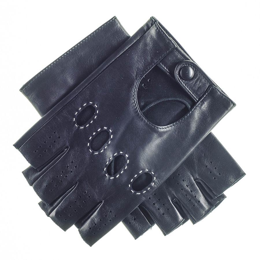 Men's Black Leather Fingerless Driving Gloves - Main Image