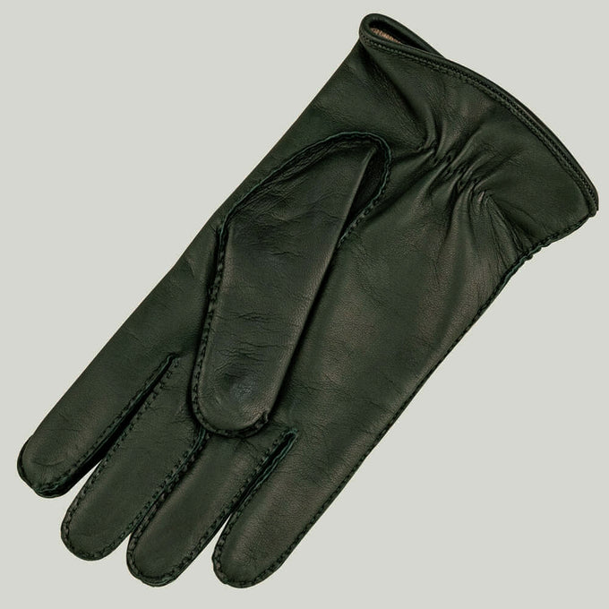 Men’s Hunter Green Hand Stitched Cashmere Lined Leather Gloves