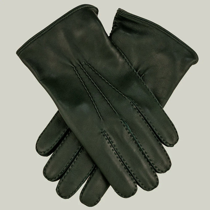 Men’s Hunter Green Hand Stitched Cashmere Lined Leather Gloves
