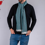 Bottle Green and Cream Interwoven Cashmere Scarf