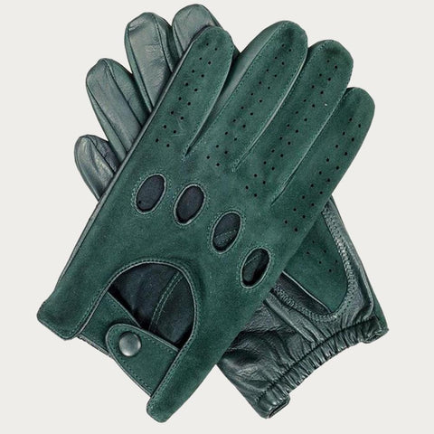 Men’s Green Suede and Leather Driving Gloves