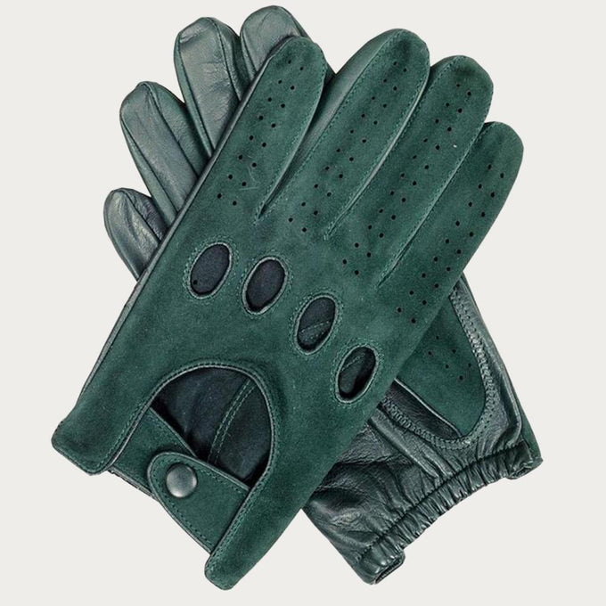 Men’s Green Suede and Leather Driving Gloves