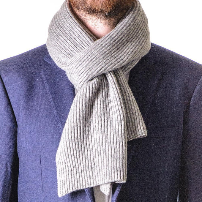 Grey Rib Knit Cashmere Scarf