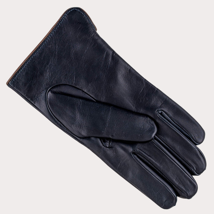 Men's Navy and Tan Cashmere Lined Leather Gloves