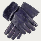 Men's Navy Rabbit Fur Lined Leather Gloves