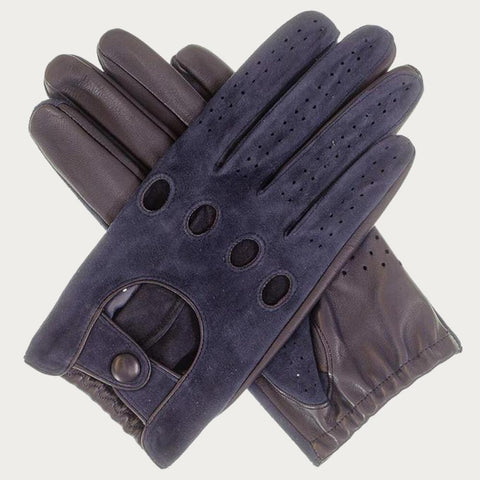 Men’s Navy Suede and Leather Driving Gloves
