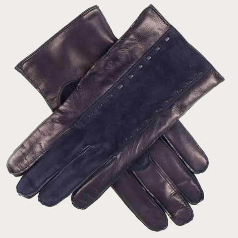 Men’s Navy Suede and Leather Gloves  Cashmere Lined