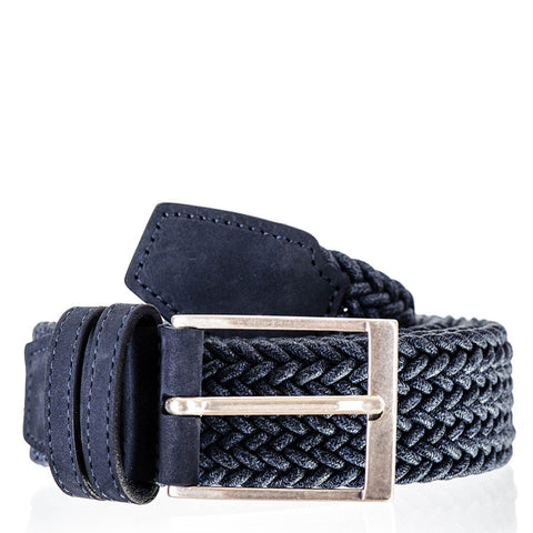 Denim Blue Italian Nubuck Leather Trimmed Woven Belt