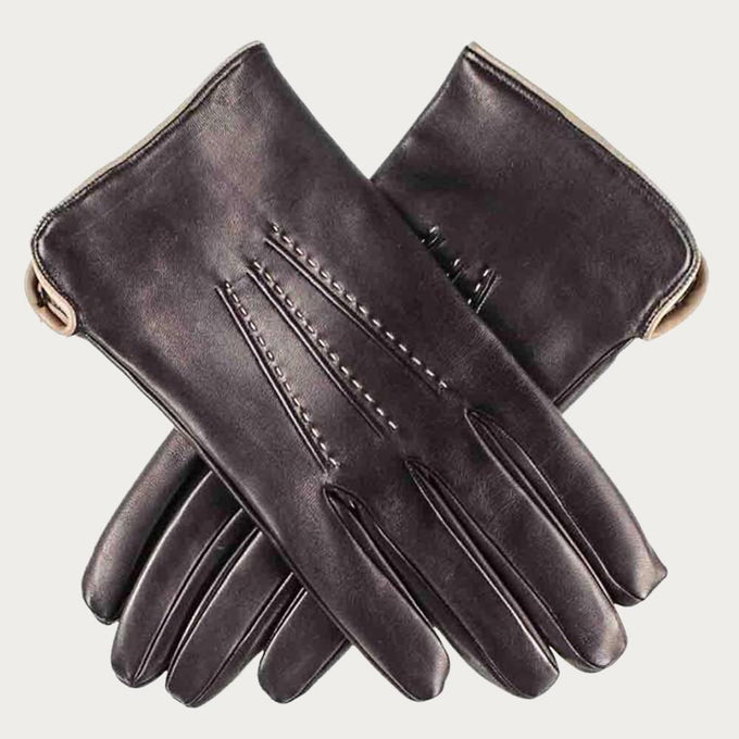 Men’s Black and Taupe Leather Gloves - Cashmere Lined