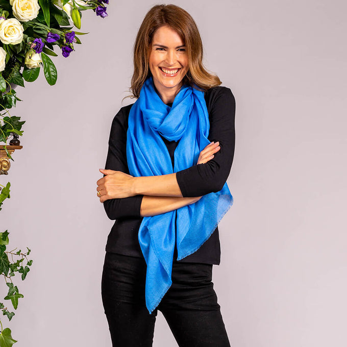 Cornflower Blue Cashmere and Silk Beach Wrap