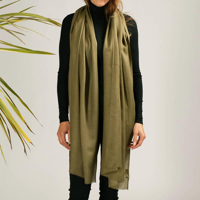 Military Green Cashmere and Silk Wrap