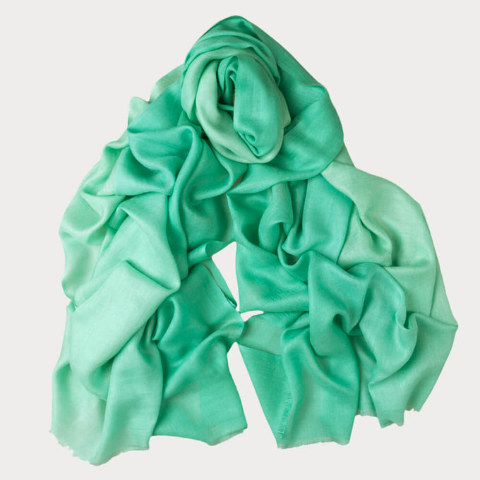 Pine to Mint Green Cashmere and Silk Wrap