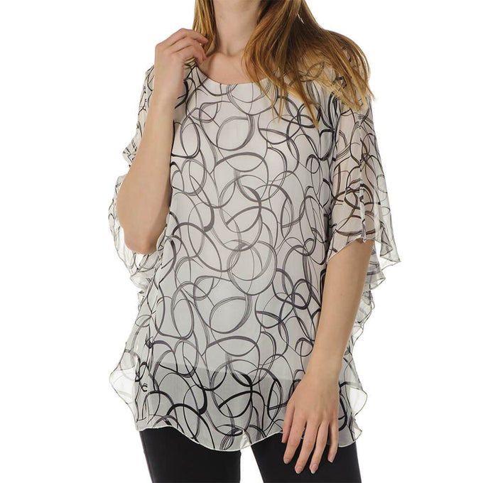 Valentina -  Black and White Silk Kaftan Top