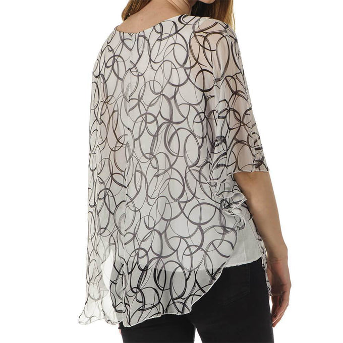 Valentina -  Black and White Silk Kaftan Top