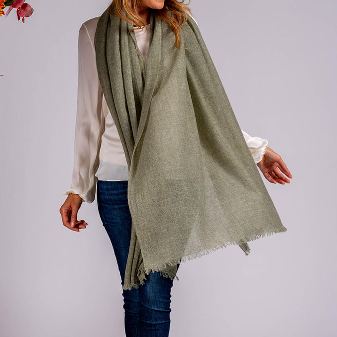 Moss Green Gossamer Cashmere Shawl