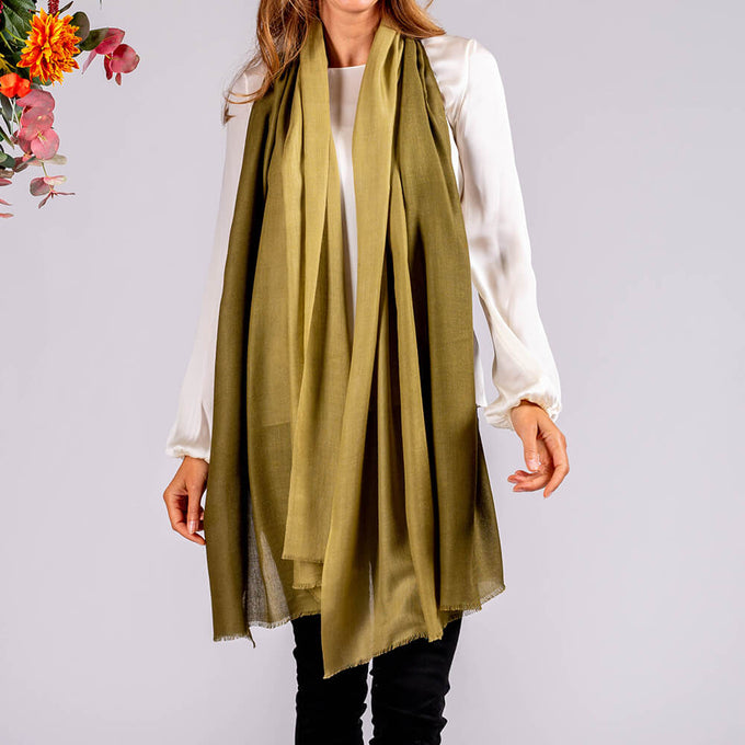 Moss Greens Shaded Cashmere and Silk Wrap