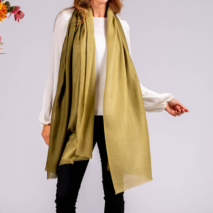 Moss Greens Shaded Cashmere and Silk Wrap