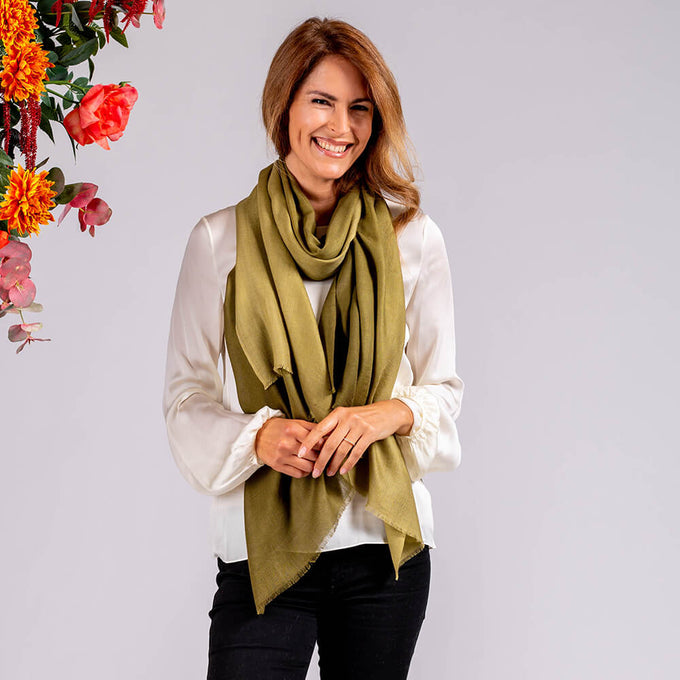 Moss Greens Shaded Cashmere and Silk Wrap