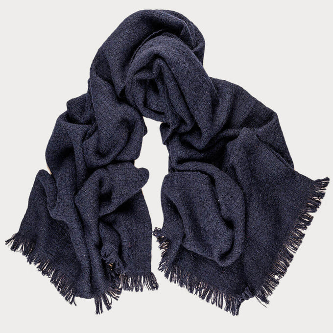 Super Luxe Dark Navy Basket Weave Cashmere Shawl