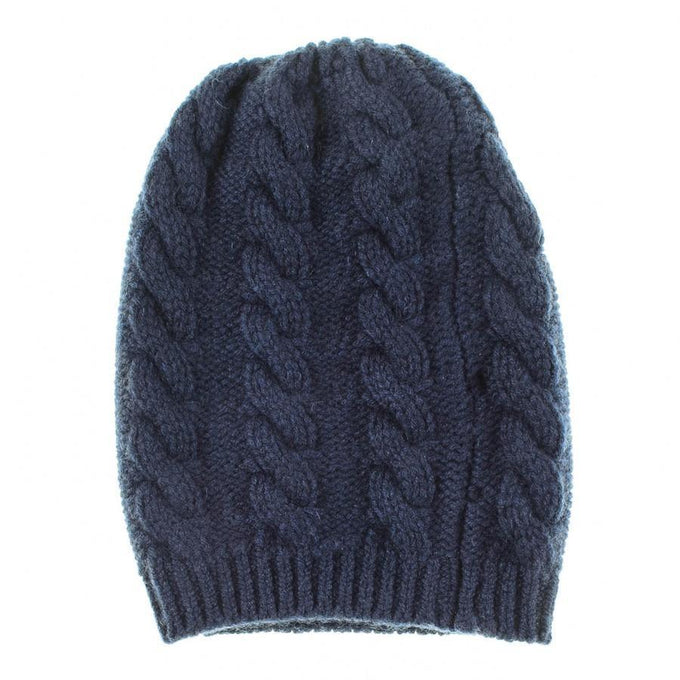 Navy Cable Cashmere Slouch Beanie 2