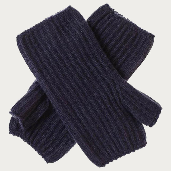 Navy Rib Knit Cashmere Wrist Warmers