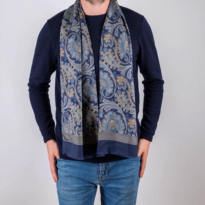 Juno  Navy and Soft Blue Italian Silk Scarf