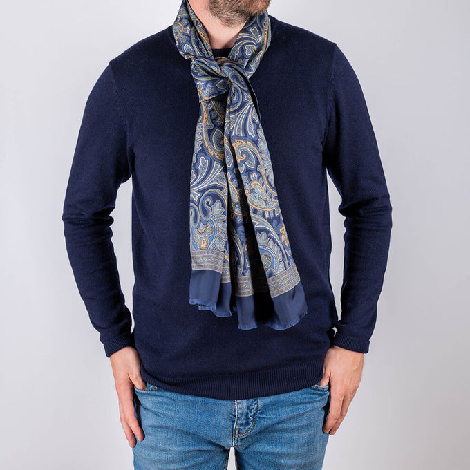 Juno  Navy and Soft Blue Italian Silk Scarf