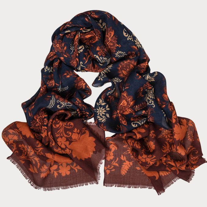 Orca Copper and Navy Italian Fine Wool Scarf