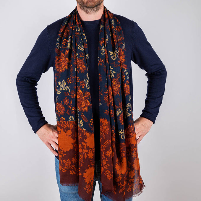 Orca Copper and Navy Italian Fine Wool Scarf