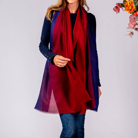 Navy to Burgundy Shaded Cashmere and Silk Wrap