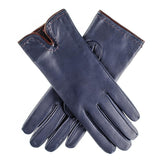 Navy and Burgundy Rabbit Fur Lined Leather Gloves
