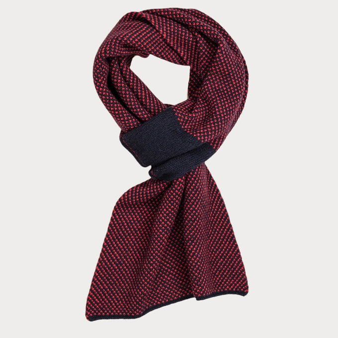 Navy and Burgundy Chevron Double Faced Cashmere Neck Warmer