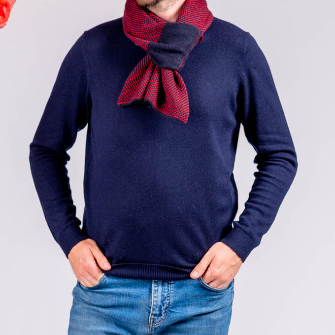 Navy and Burgundy Chevron Double Faced Cashmere Neck Warmer